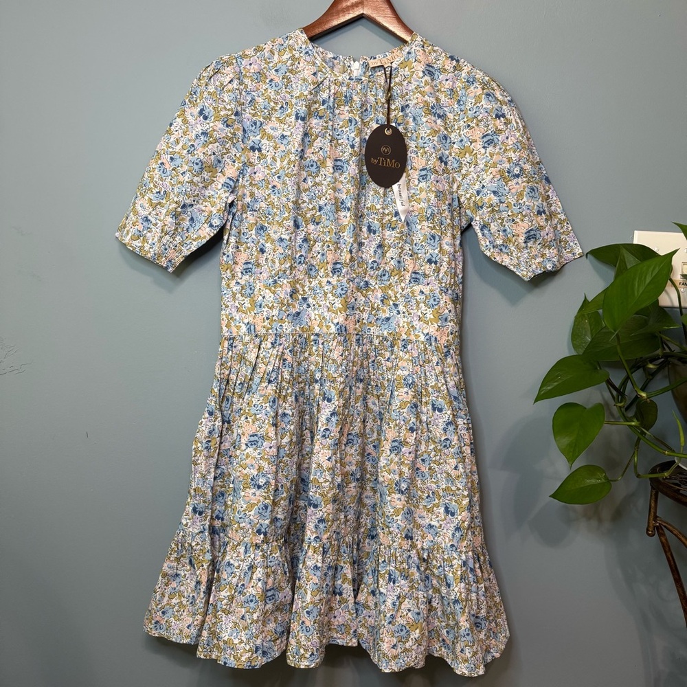 ByTiMo Blossom Floral 100% Cotton Poplin Mini Dress. Fit Flare. NWT. Medium - Picture 3 of 14
